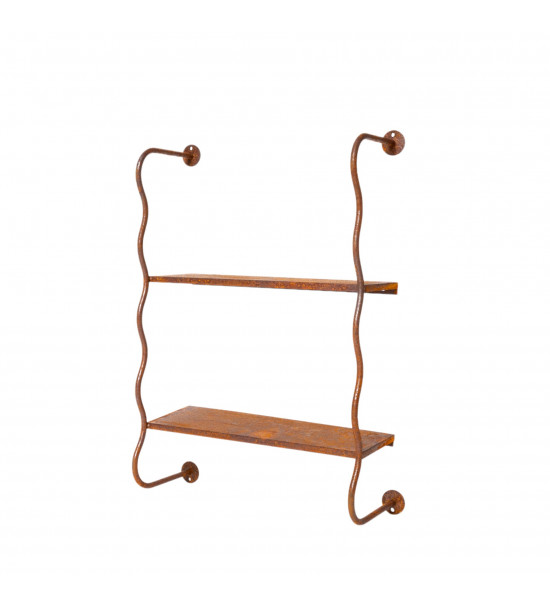 Gartenmöbel Metall Edelrost Wandregal mit 2 Etagen - hohe Variante 61 cm hoch 
Schönes Wetterfestes Outdoor Regal mit Rostpatin