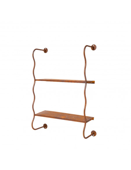 Gartenmöbel Metall Edelrost Wandregal mit 2 Etagen - hohe Variante 61 cm hoch 
Schönes Wetterfestes Outdoor Regal mit Rostpatin
