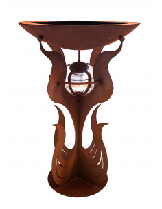 Pflanzsäulen - Säulen mit Pflanz-Schale Pflanzschale mit Ständer inkl. Edelstahlkugel  - 3 in 1 Feuerschale - Rostsäule und Blum