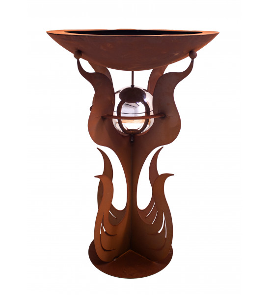 Pflanzsäulen - Säulen mit Pflanz-Schale Pflanzschale mit Ständer inkl. Edelstahlkugel  - 3 in 1 Feuerschale - Rostsäule und Blum