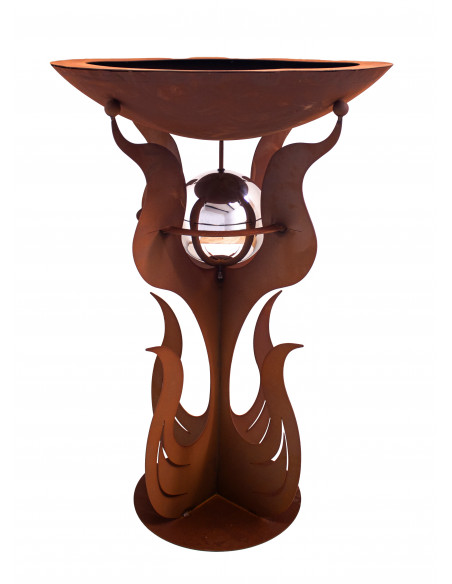 Pflanzsäulen - Säulen mit Pflanz-Schale Pflanzschale mit Ständer inkl. Edelstahlkugel  - 3 in 1 Feuerschale - Rostsäule und Blum