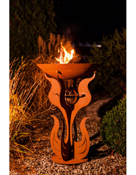 Pflanzsäulen - Säulen mit Pflanz-Schale Pflanzschale mit Ständer inkl. Edelstahlkugel  - 3 in 1 Feuerschale - Rostsäule und Blum