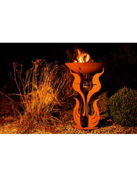 Pflanzsäulen - Säulen mit Pflanz-Schale Pflanzschale mit Ständer inkl. Edelstahlkugel  - 3 in 1 Feuerschale - Rostsäule und Blum