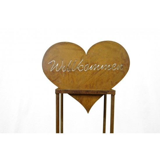 Edelrost Dekoständer mit Aufsatz Herz Willkommen