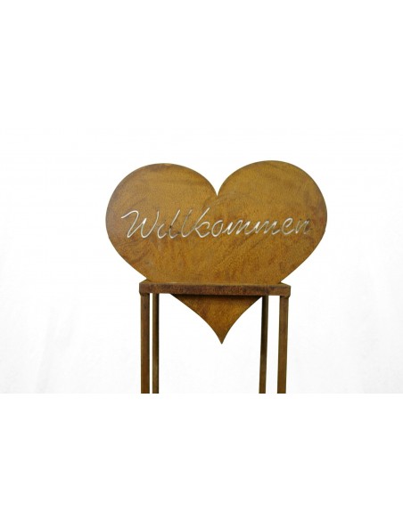 Edelrost Dekoständer mit Aufsatz Herz Willkommen