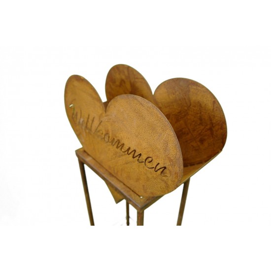 Edelrost Dekoständer mit Aufsatz Herz Willkommen