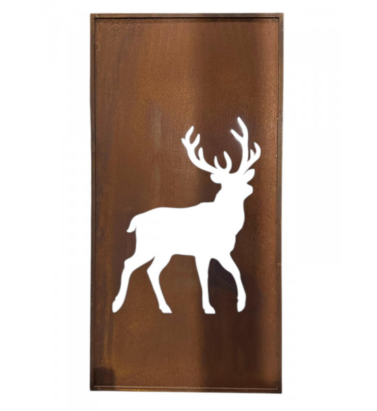 Hirsche, Wildtiere und Waldbewohner Sichtschutzwand mit gehendem Hirsch - Höhe 200 cm - Breite 100 cm 
Metall Sichtschutz Volle