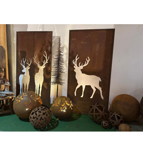 Hirsche, Wildtiere und Waldbewohner Sichtschutzwand mit gehendem Hirsch - Höhe 200 cm - Breite 100 cm 
Metall Sichtschutz Volle