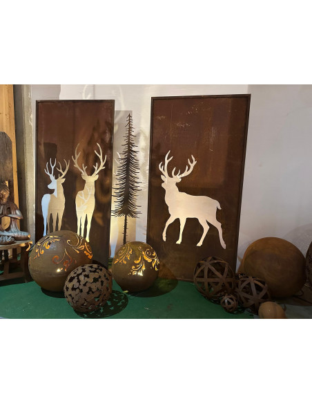 Hirsche, Wildtiere und Waldbewohner Sichtschutzwand mit gehendem Hirsch - Höhe 200 cm - Breite 100 cm 
Metall Sichtschutz Volle