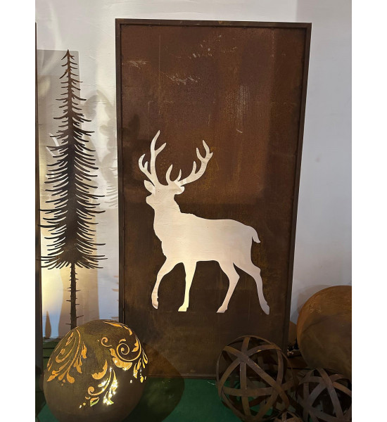 Hirsche, Wildtiere und Waldbewohner Sichtschutzwand mit gehendem Hirsch - Höhe 200 cm - Breite 100 cm 
Metall Sichtschutz Volle