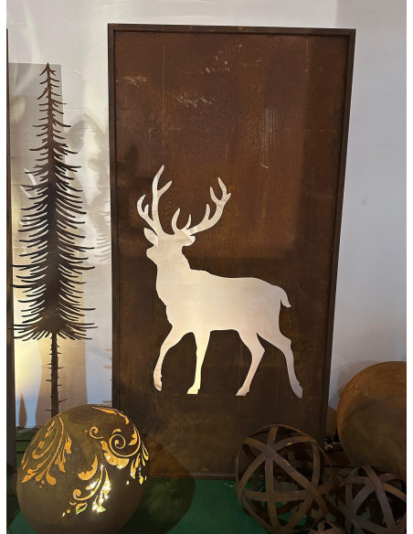 Hirsche, Wildtiere und Waldbewohner Sichtschutzwand mit gehendem Hirsch - Höhe 200 cm - Breite 100 cm 
Metall Sichtschutz Volle