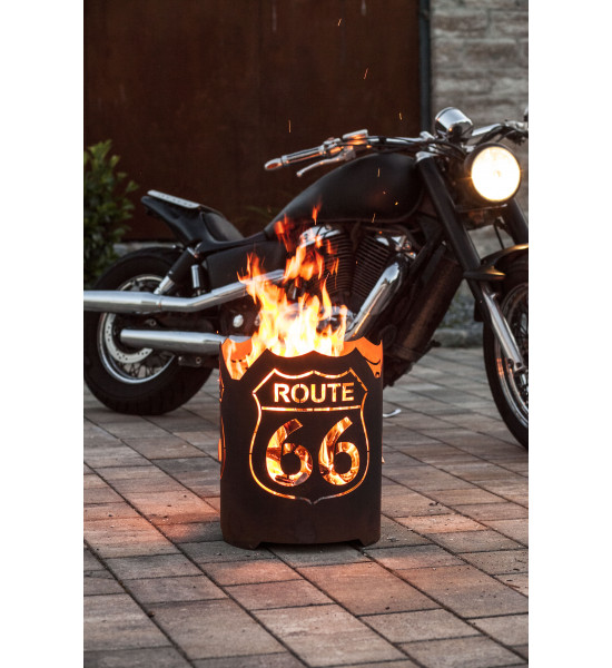 runde Feuerschalen FEUERKORB - ROUTE 66 - RUND - Höhe 48 cm - Ø 39 cm 
"Feel the Freedom!" Dieser Feuerkorb ist für alle Motorr