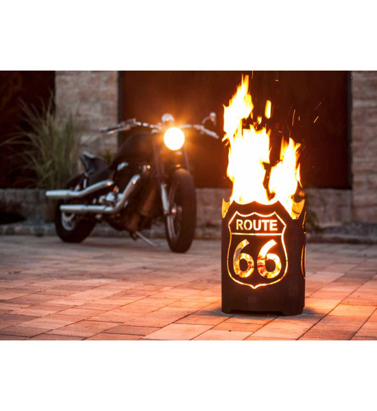 runde Feuerschalen FEUERKORB - ROUTE 66 - RUND - Höhe 48 cm - Ø 39 cm 
"Feel the Freedom!" Dieser Feuerkorb ist für alle Motorr