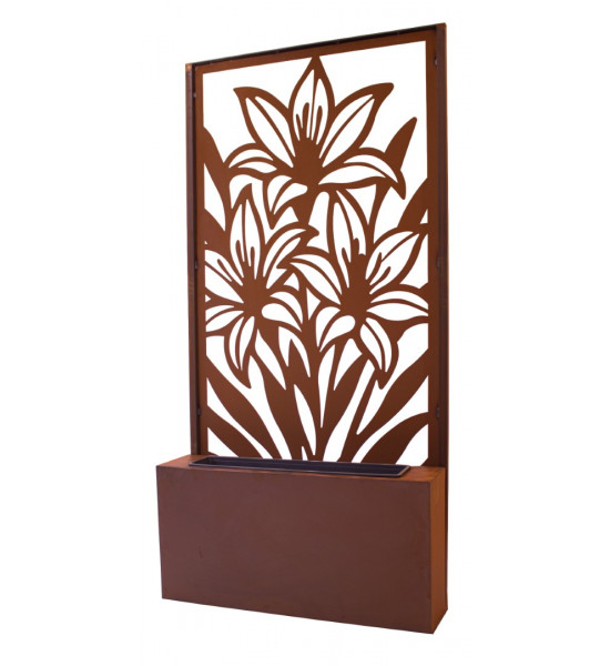 kreative Pflanzgefäße  Pflanztrog 100 cm breit - z.B. für Sichtschutzwände Dieser Pflanztrog mit einem Blumenkasten aus Metall e