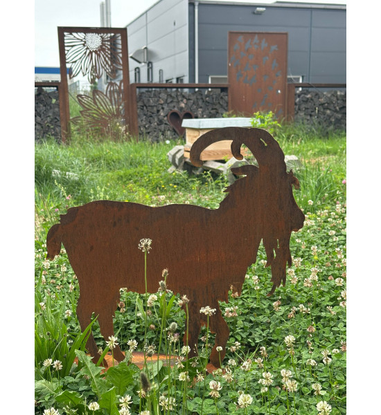 Dekofigur Geißbock 71 cm breit - auf Platte