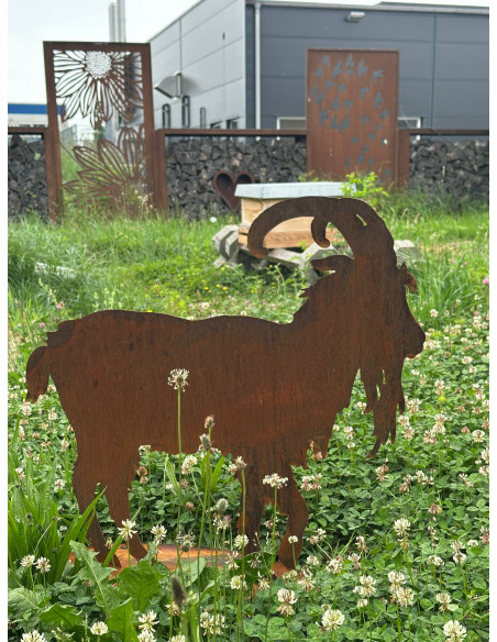Dekofigur Geißbock 71 cm breit - auf Platte