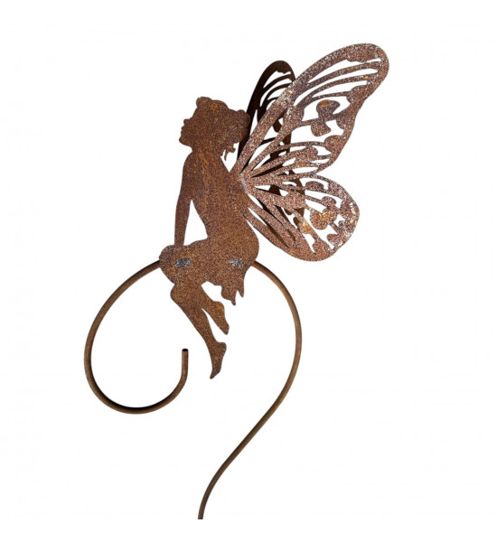 Gartenstecker Laternenstab mit sitzender Fee auf Curlstab 130 cm hoch 
Höhe Fee 27 cm
Gesamthöhe mit Stecker 130 cm
Curl Stab