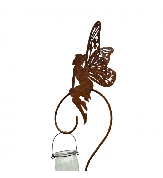 Gartenstecker Laternenstab mit sitzender Fee auf Curlstab 130 cm hoch 
Höhe Fee 27 cm
Gesamthöhe mit Stecker 130 cm
Curl Stab