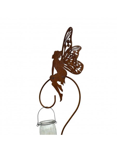 Gartenstecker Laternenstab mit sitzender Fee auf Curlstab 130 cm hoch 
Höhe Fee 27 cm
Gesamthöhe mit Stecker 130 cm
Curl Stab