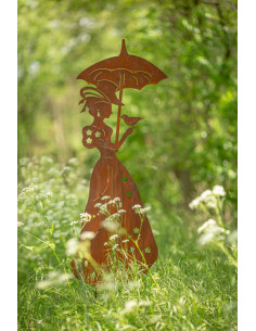 Menschen und Silhouetten Gartenstecker Dame mit Regenschirm 60 cm hoch 
Figur 60 cm hoch
Breite 22
zzgl Stecker 20 cm
Gesamt 2