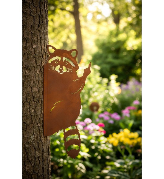 Tiere - Edelrost Tierfiguren frecher Waschbär Edelrost - zum Anschrauben an Zaun oder Baum - 40 cm hoch Höhe: 40 cm
Breite: 17 