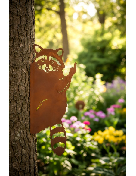 Tiere - Edelrost Tierfiguren frecher Waschbär Edelrost - zum Anschrauben an Zaun oder Baum - 40 cm hoch Höhe: 40 cm
Breite: 17 