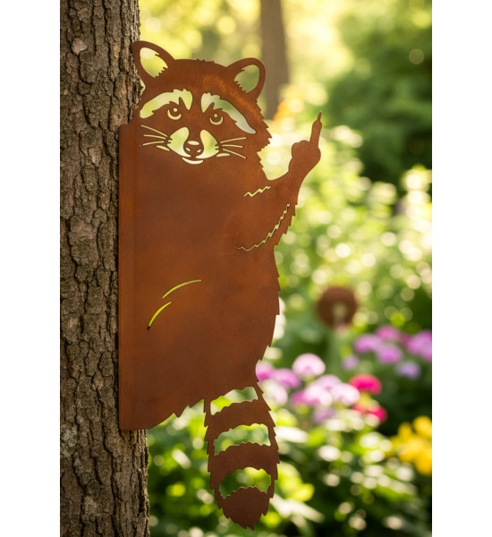 Tiere - Edelrost Tierfiguren frecher Waschbär Edelrost - zum Anschrauben an Zaun oder Baum - 40 cm hoch Höhe: 40 cm
Breite: 17 