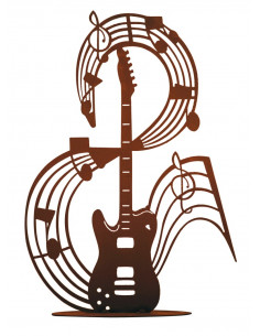 Wohnen - Edelrost Wohndeko Musiknote - Guitar - auf Platte - 43 cm hoch - Deko Gitarre für den Garten Musiknote auf Platte - Gr.