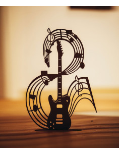 Wohnen - Edelrost Wohndeko Musiknote - Guitar - auf Platte - 43 cm hoch - Deko Gitarre für den Garten Musiknote auf Platte - Gr. 2