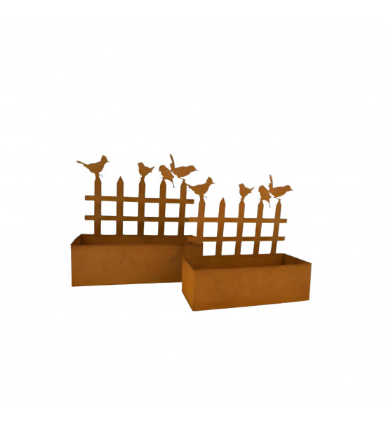 Vogel Deko 2er Set Blumenkasten Vogelzaun 1 x 41 cm breit und 1 x 33 cm breit kleiner Blumenasten

Breite 33,5 cm
Tiefe 14 cm
