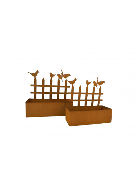 Vogel Deko 2er Set Blumenkasten Vogelzaun 1 x 41 cm breit und 1 x 33 cm breit kleiner Blumenasten

Breite 33,5 cm
Tiefe 14 cm