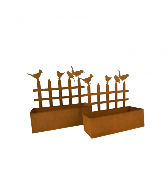 Vogel Deko 2er Set Blumenkasten Vogelzaun 1 x 41 cm breit und 1 x 33 cm breit kleiner Blumenasten

Breite 33,5 cm
Tiefe 14 cm
