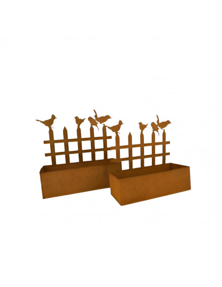 Vogel Deko 2er Set Blumenkasten Vogelzaun 1 x 41 cm breit und 1 x 33 cm breit kleiner Blumenasten

Breite 33,5 cm
Tiefe 14 cm