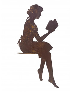 Menschen und Silhouetten lesende junge Frau als Kantenhocker - Höhe 90 cm 
Gesamthöhe 90cm
Sitzhöhe 55cm
Breite 48cm 2