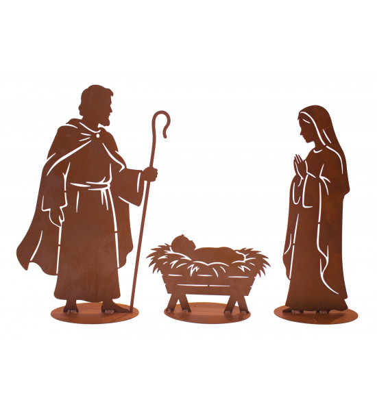 Krippenfiguren - Figurenhöhe 22 cm - Set Heilige Familie - 3er Set 24 cm hoch  - Krippenfigur Metall mit Edelrost Josef: H: 35 c