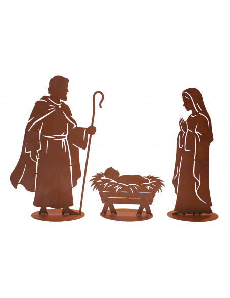 Krippenfiguren - Figurenhöhe 22 cm - Set Heilige Familie - 3er Set 24 cm hoch  - Krippenfigur Metall mit Edelrost Josef: H: 35 c