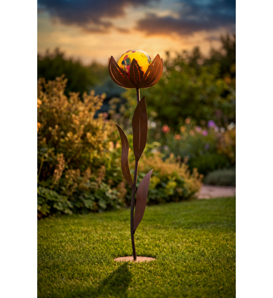 Glasblumen - gelbe Kugel Glasblume - Amelie - gelbe Kugel - Höhe 122 
Höhe: 122 cm
Ø: 30 cm
Glaskugel: Ø 20 cm
