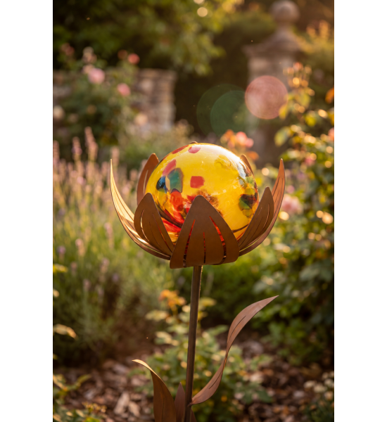 Glasblumen - gelbe Kugel Glasblume - Amelie - gelbe Kugel - Höhe 122 
Höhe: 122 cm
Ø: 30 cm
Glaskugel: Ø 20 cm
