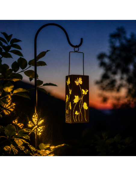 Solar Windlicht Schmetterlinge - mit Henkel - Höhe 45 cm