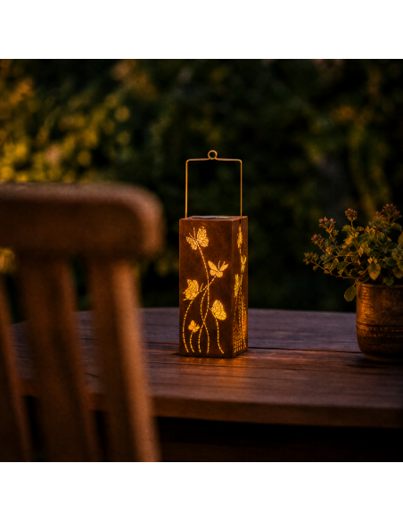 Solar Windlicht Schmetterlinge - mit Henkel - Höhe 45 cm