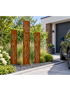 Skulpturen - Rostsäulen und Stelen Garten Stele - Allium im Wind - zum Stecken - Höhe 130 cm - Pusteblume 
Gesamthöhe 150 cm
B 2