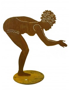 Berta - Edelrost Badefigur 75 cm hoch auf Platte
