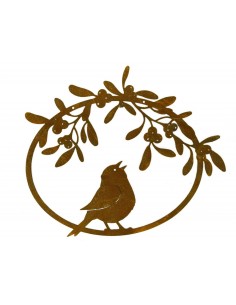 Edelrost Mistelzweig mit Vogel oval 33 cm