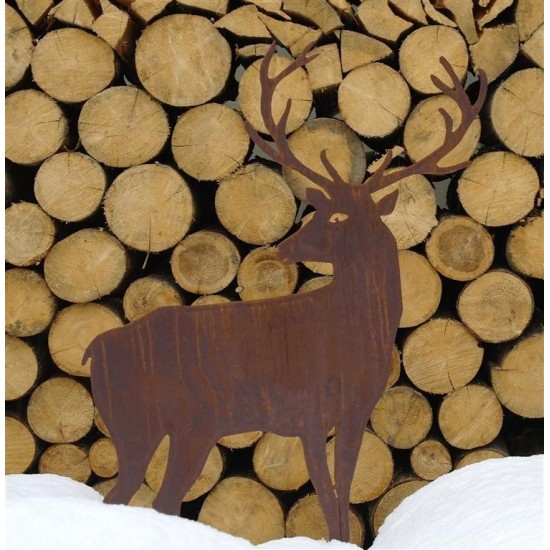 Rost Hirsch groß Höhe 100 cm nach hinten schauend - breites Geweih