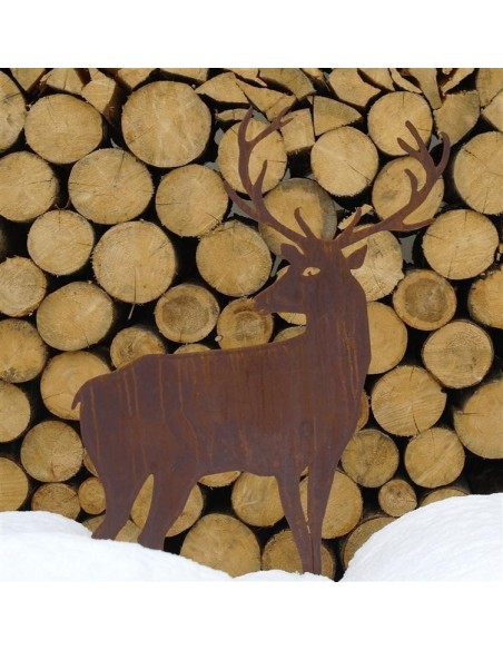 Rost Hirsch groß Höhe 100 cm nach hinten schauend - breites Geweih