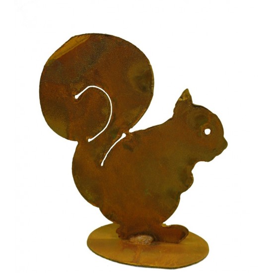 Edelrost Eichhörnchen auf Platte Gartenfiguren Tierfiguren Haustier Gartendeko 