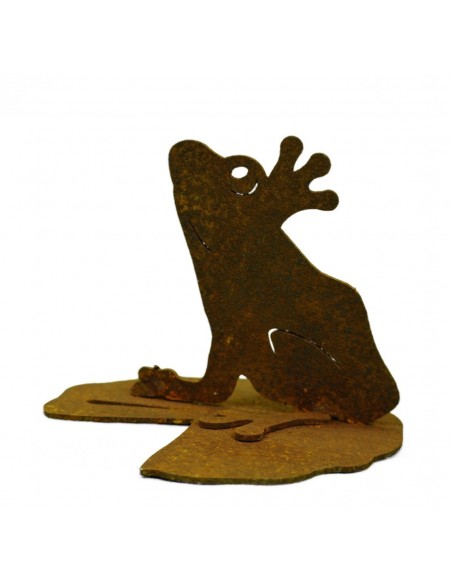 Mini Rost Frosch auf Seerosenblatt 8 cm hoch