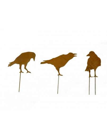 Edelrost Raben 3er Ser als Topfstecker, oder für Holzbalken Edelrost Raben 3er Ser als Topfstecker, oder für Holzbalken