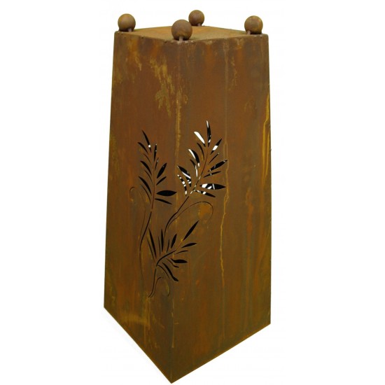 Konusgefäß -Farn- 60 cm hoch Rostsäule mit Farn Motiv von unten beleuchtbar