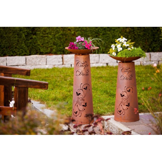 Säule kegel "Carpe Diem" Gr.2, Rost inkl. Schale